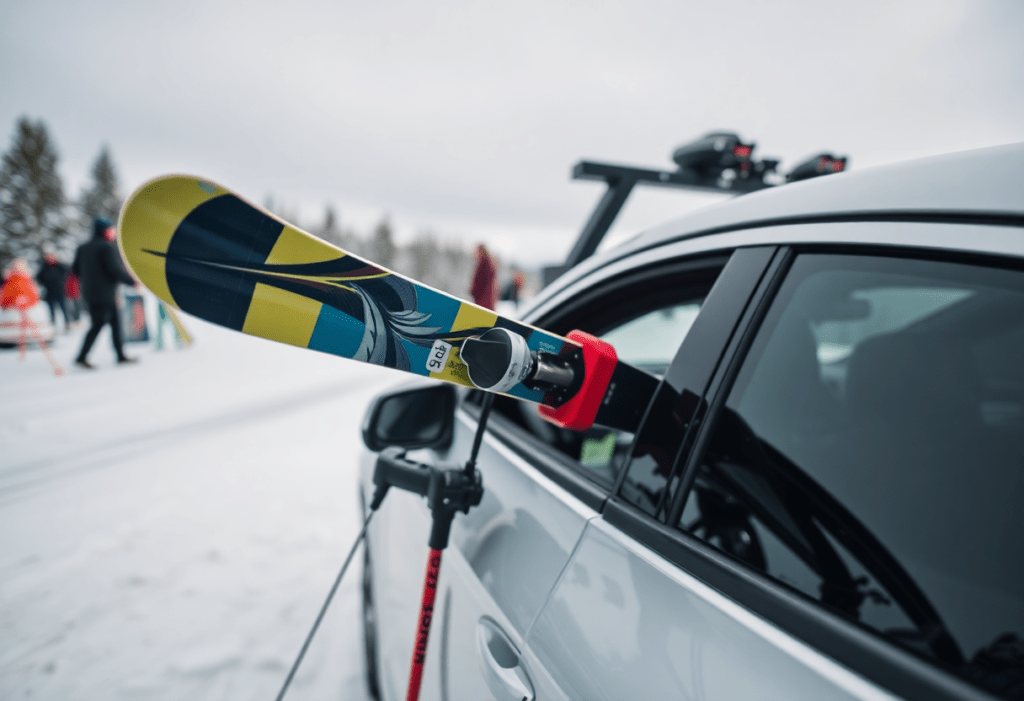 Sicherung der Skiausrüstung am Auto